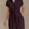 Aysha Buttoned Linen Midi Dress – Chocolate Aysha Buttoned Linen Midi Dress – Chocolate
