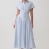 Aysha Buttoned Linen Midi Dress – Cornflower Blue