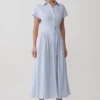 Aysha Buttoned Linen Midi Dress – Cornflower Blue