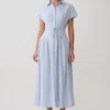 Aysha Buttoned Linen Midi Dress – Cornflower Blue