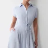 Aysha Buttoned Linen Midi Dress – Cornflower Blue
