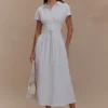 Aysha Buttoned Linen Midi Dress – White