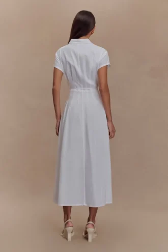 Aysha Buttoned Linen Midi Dress – White