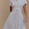 Aysha Buttoned Linen Midi Dress – White