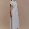 Aysha Buttoned Linen Midi Dress – White
