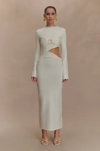 Azariah Long Sleeve Knit Midi Dress – Ivory