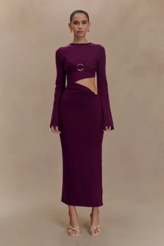 Azariah Long Sleeve Knit Midi Dress – Plum