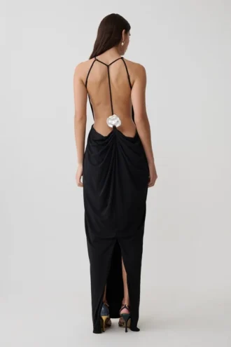 Bahari Low Back Halter Maxi Dress – Black