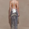 Baldwin Sequin Cut Out Maxi Dress – Silver