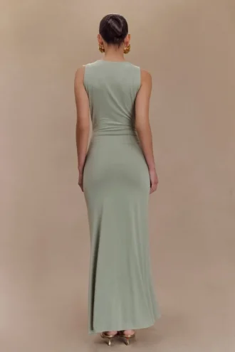 Beck Plunge Maxi Dress With Floral Hardware – Basil