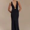 Beck Plunge Maxi Dress With Floral Hardware – Black Beck Plunge Maxi Dress With Floral Hardware – Black