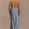 Bella Satin Halter Maxi Dress – Frosted Blue Bella Satin Halter Maxi Dress – Frosted Blue