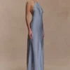 Bella Satin Halter Maxi Dress – Frosted Blue Bella Satin Halter Maxi Dress – Frosted Blue
