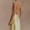 Bella Satin Halter Maxi Dress – Lemon Bella Satin Halter Maxi Dress – Lemon