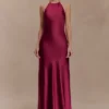 Bella Satin Halter Maxi Dress – Mahogany Bella Satin Halter Maxi Dress – Mahogany