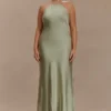 Bella Satin Halter Maxi Dress – Sage Bella Satin Halter Maxi Dress – Sage