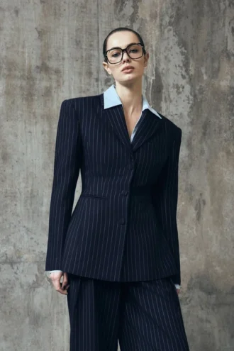 Bellamy Cinched Blazer – Navy Pinstripe Bellamy Cinched Blazer – Navy Pinstripe