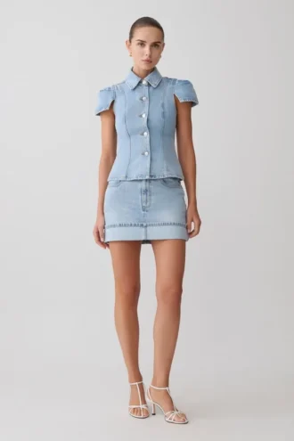 Bently Short Sleeve Denim Top – Washed Light Blue