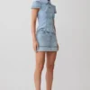 Lakoda Cuffed Denim Mini Skirt – Washed Light Blue Lakoda Cuffed Denim Mini Skirt – Washed Light Blue
