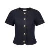 Bethany Short Sleeve Buttoned Denim Top – Washed Indigo Blue Bethany Short Sleeve Buttoned Denim Top – Washed Indigo Blue