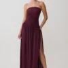 Bex Strapless Slinky Maxi Dress With Split – Burgundy