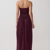 Bex Strapless Slinky Maxi Dress With Split – Burgundy