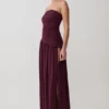 Bex Strapless Slinky Maxi Dress With Split – Burgundy