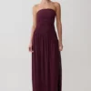 Bex Strapless Slinky Maxi Dress With Split – Burgundy