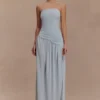 Bex Strapless Slinky Maxi Dress With Split – Pale Blue Bex Strapless Slinky Maxi Dress With Split – Pale Blue