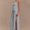 Bex Strapless Slinky Maxi Dress With Split – Pale Blue Bex Strapless Slinky Maxi Dress With Split – Pale Blue