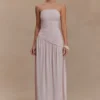 Bex Strapless Slinky Maxi Dress With Split – Pale Pink