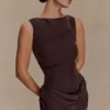 Bexley Draped Mini Dress – Dark Chocolate Bexley Draped Mini Dress – Dark Chocolate