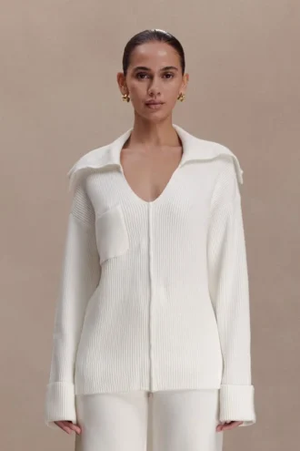 Bianka V Neck Knit Jumper – Off White