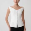 Billie Off Shoulder Sleeveless Button Top – White Billie Off Shoulder Sleeveless Button Top – White
