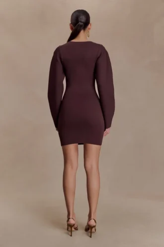 Billy Balloon Sleeve Knit Mini Dress – Dark Chocolate