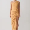 Birgit Linen Midi Dress With Hardware – Deep Peach Birgit Linen Midi Dress With Hardware – Deep Peach