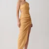 Birgit Linen Midi Dress With Hardware – Deep Peach Birgit Linen Midi Dress With Hardware – Deep Peach