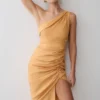 Birgit Linen Midi Dress With Hardware – Deep Peach Birgit Linen Midi Dress With Hardware – Deep Peach