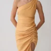 Birgit Linen Midi Dress With Hardware – Deep Peach Birgit Linen Midi Dress With Hardware – Deep Peach