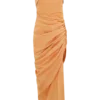 Birgit Linen Midi Dress With Hardware – Deep Peach Birgit Linen Midi Dress With Hardware – Deep Peach