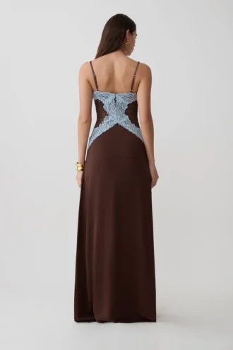Bray Knit & Lace Maxi Dress – Chocolate/Blue