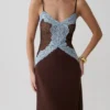 Bray Knit & Lace Maxi Dress – Chocolate/Blue Bray Knit & Lace Maxi Dress – Chocolate/Blue