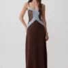 Bray Knit & Lace Maxi Dress – Chocolate/Blue Bray Knit & Lace Maxi Dress – Chocolate/Blue