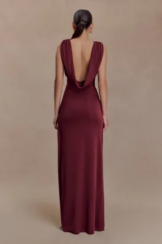 Bridget Slinky Maxi Skirt With Hardware – Burgundy
