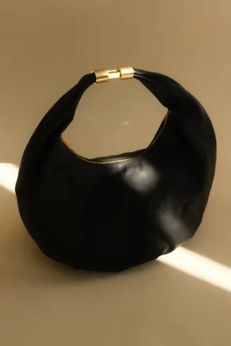Bristol Croissant Leather Shoulder Bag – Black