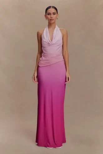 Bruna Slinky Fishtail Maxi Skirt – Ombre Pink Bruna Slinky Fishtail Maxi Skirt – Ombre Pink