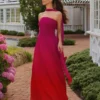 Caira Chiffon Scarf Maxi Dress – Ombre Dark Pink Caira Chiffon Scarf Maxi Dress – Ombre Dark Pink