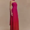 Caira Chiffon Scarf Maxi Dress – Ombre Dark Pink Caira Chiffon Scarf Maxi Dress – Ombre Dark Pink