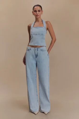 Caitlin Mid Rise Denim Jeans – Light Blue