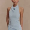 Calandra Slinky Halter Top With Hardware – Pale Blue Calandra Slinky Halter Top With Hardware – Pale Blue